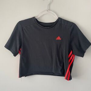 adidas Black Crop Tee with Red Stripes